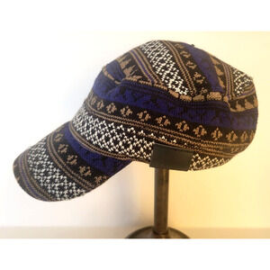 Chaos Knit Cabbie Cadet Hat Fair Isle Stretch back- one size